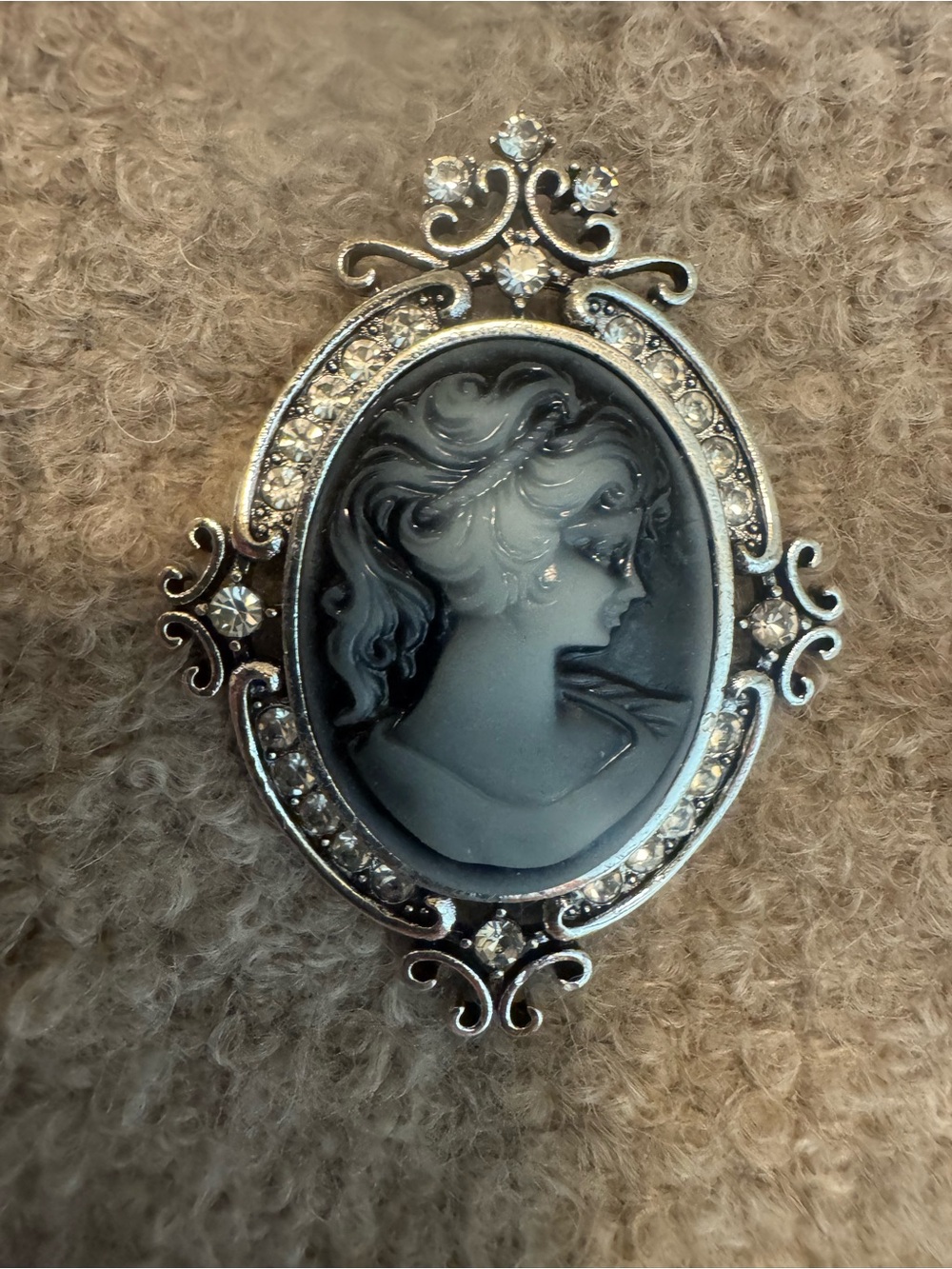 Vintage-Inspired Black and Silver Cameo Brooch - Classic Women Jewelry